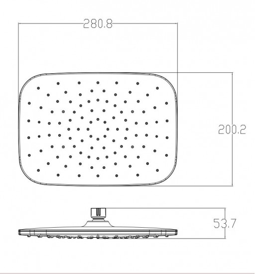 280x200mm ABS Rectangle Black Rainfall Shower Head